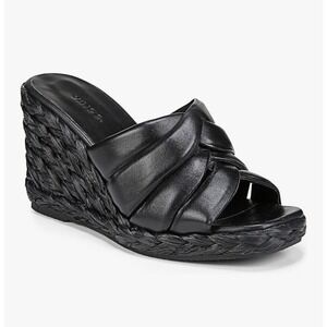 VINCE Gilian Leather Wedge Sandal BLACK ESPADRILLES 8M Neutral Minimal Capsule‎